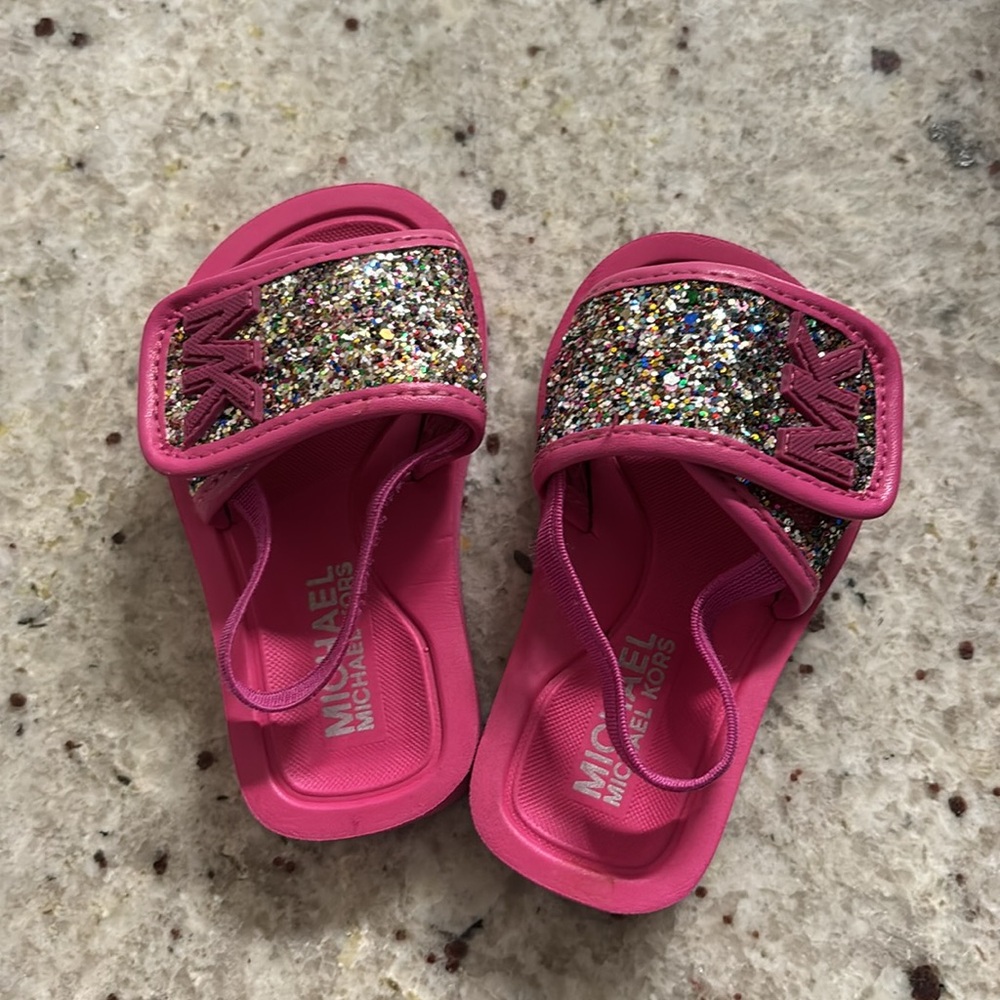 Worn Michael kors pink sandals size 5 baby girl toddlers